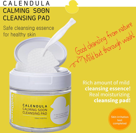 Wellderma Calendula Calming Soon Cleansing Pad For Face And Body 60 Sheets Toner Essence Pad