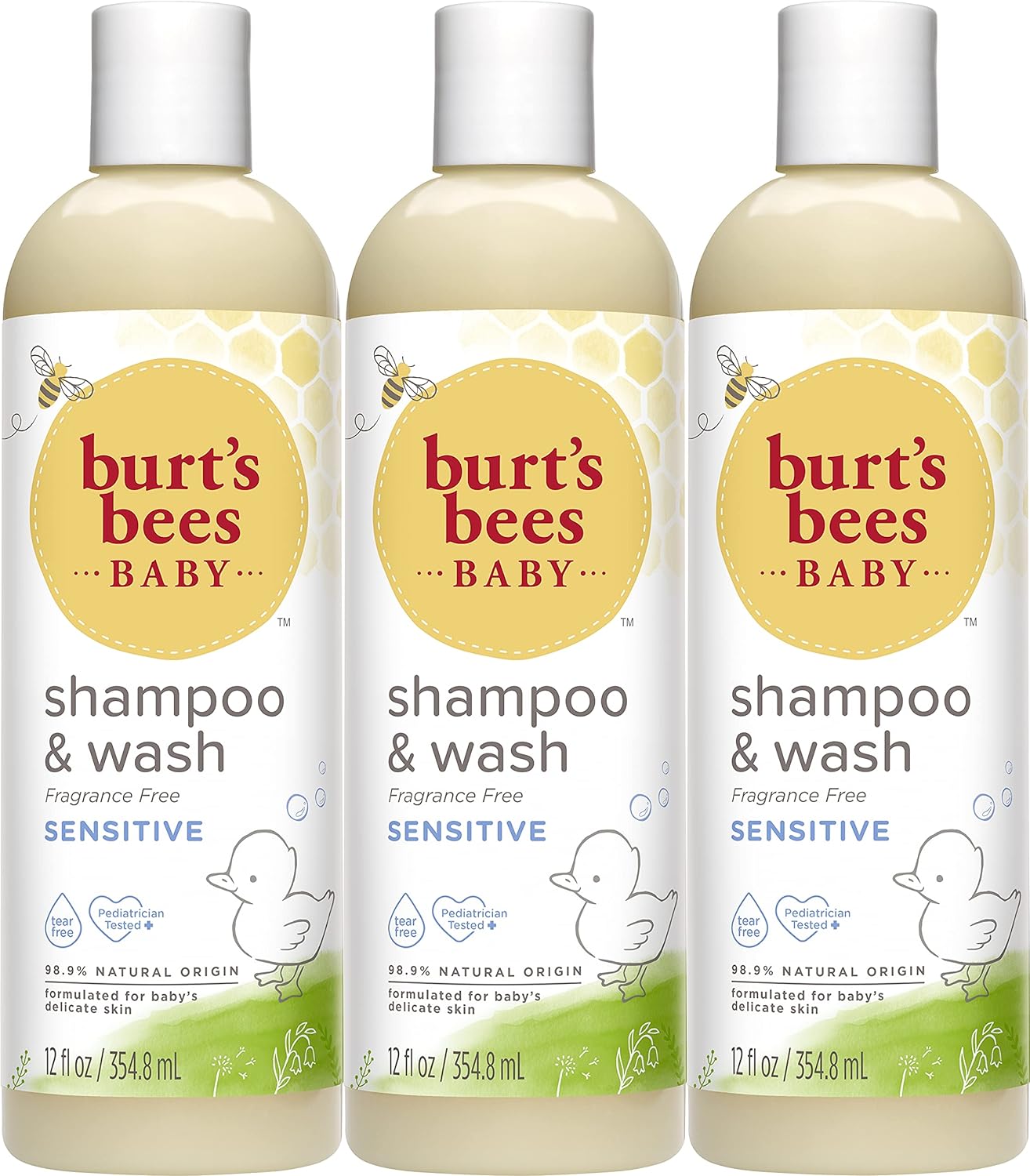 Burt's Bees Baby Shampoo and Wash Set, Fragrance Free, 2-in-1 Natural Origin Plant Based Formula for Sensitive Skin, Hypoallergenic, Tear-Free, Pediatrician Tested, Travel Size, 12 Fl Oz (Pack of 3)