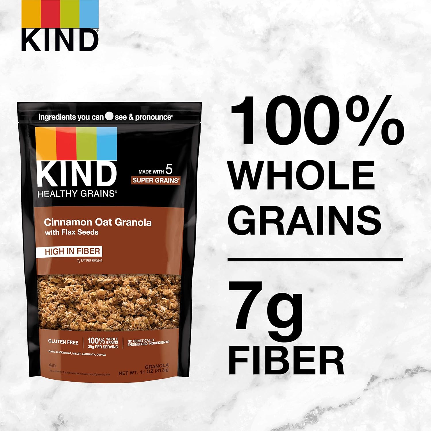 Kind Healthy Grains Clusters, Cinnamon Oat Granola With Flax Seeds, Healthy Snacks, Gluten Free, 1 Count