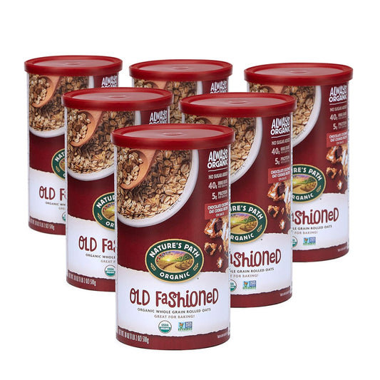 Nature’s Path Organic Old Fashioned Whole Grain Rolled Oats, 18 Ounce Canister (Pack of 6), Non-GMO, 40g Whole Grains, 5g Plant Based Protein, Great for Overnight Oats