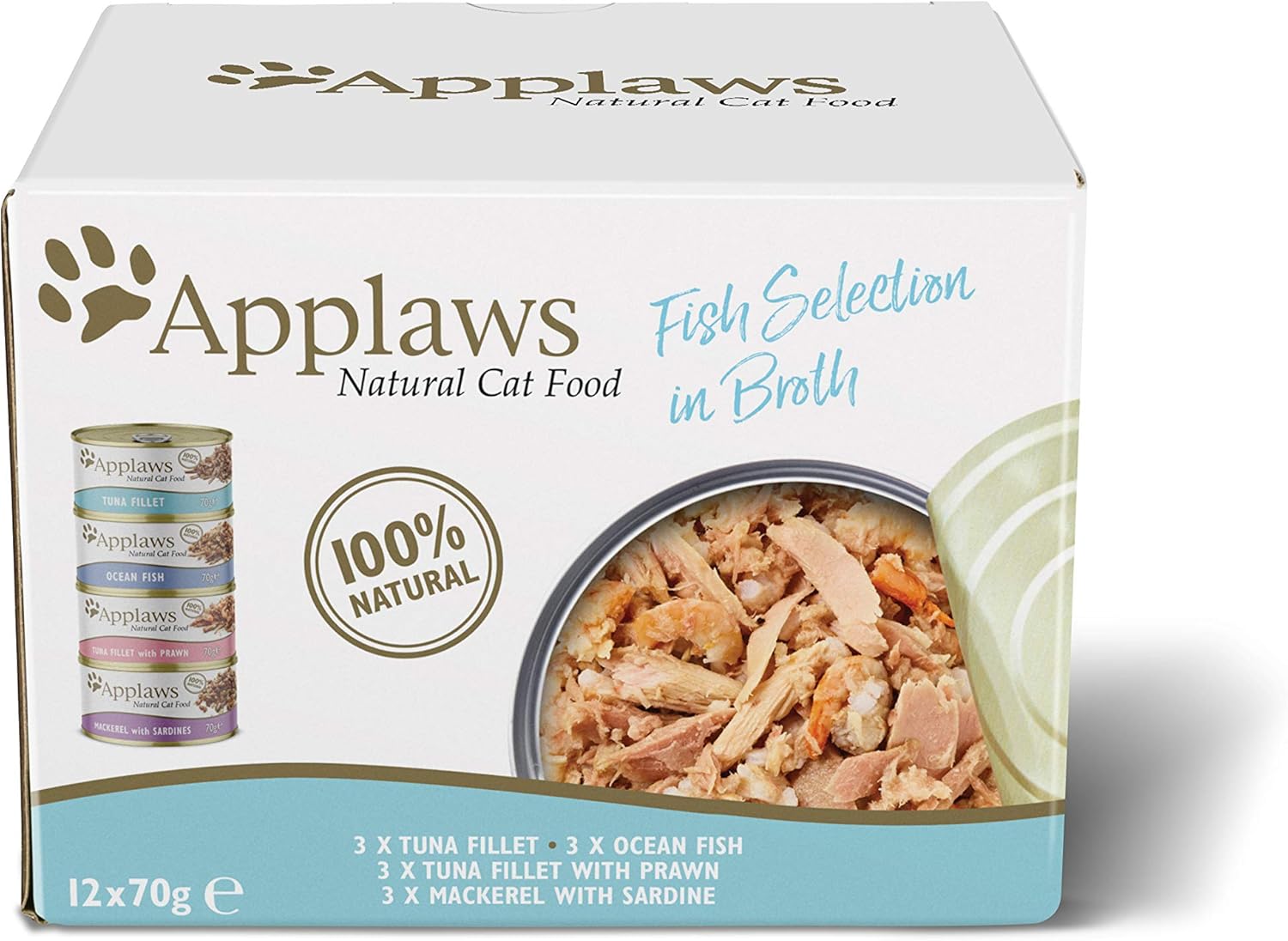 Applaws Natural Wet Cat Food, Multipack Fish Selection in Broth 70 g Tin (Pack of 12)?1018ML-AC