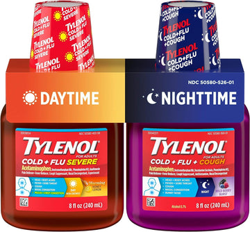 Tylenol Cold + Flu Severe Daytime & Nighttime Liquid Cough Medicine, 2 Ct. Of 8 Fl. Oz