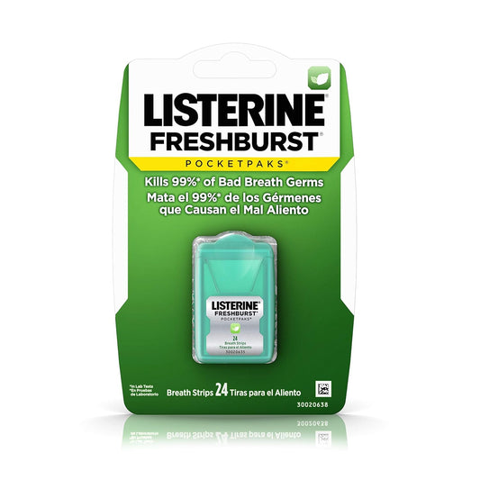 Listerine Freshburst Pocketpaks Fresh Breath Strips, Mint Breath Refresher Strips To Kill 99% Of Bad Breath Germs, Portable Pack, Freshburst Spearmint Flavor, 24-Strips (12 Pack)