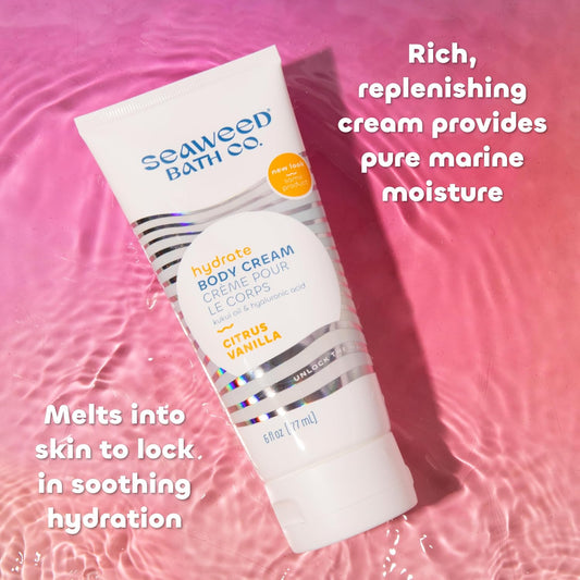 Seaweed Bath Co. Hydrate Body Cream, Citrus Vanilla Scent, 6 Ounce, Nourishing Hand & Body Lotion Moisturizer For Dry Skin, With Sustainably Harvested Seaweed, Kukui Oil, Hyaluronic Acid, Shea Butter