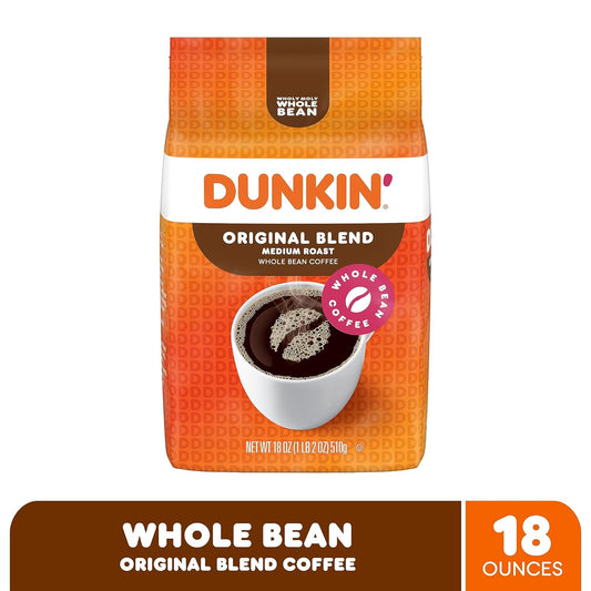 Dunkin' Original Blend Medium Roast Whole Bean Coffee, 18 Ounce