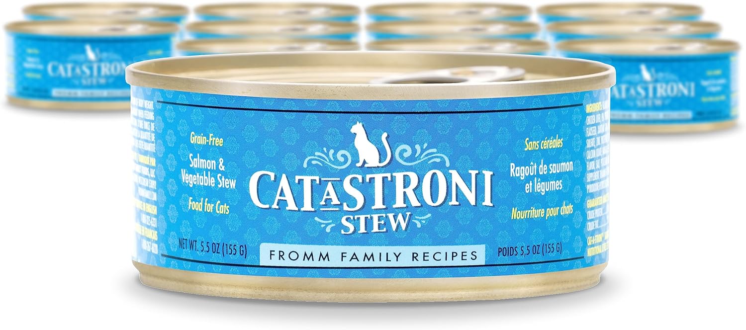 Fromm Cat-A-Stroni Salmon & Vegetable Stew Cat Food - Premium Wet Cat Food - Salmon Recipe - Case Of (12) 5.5 Oz Cans