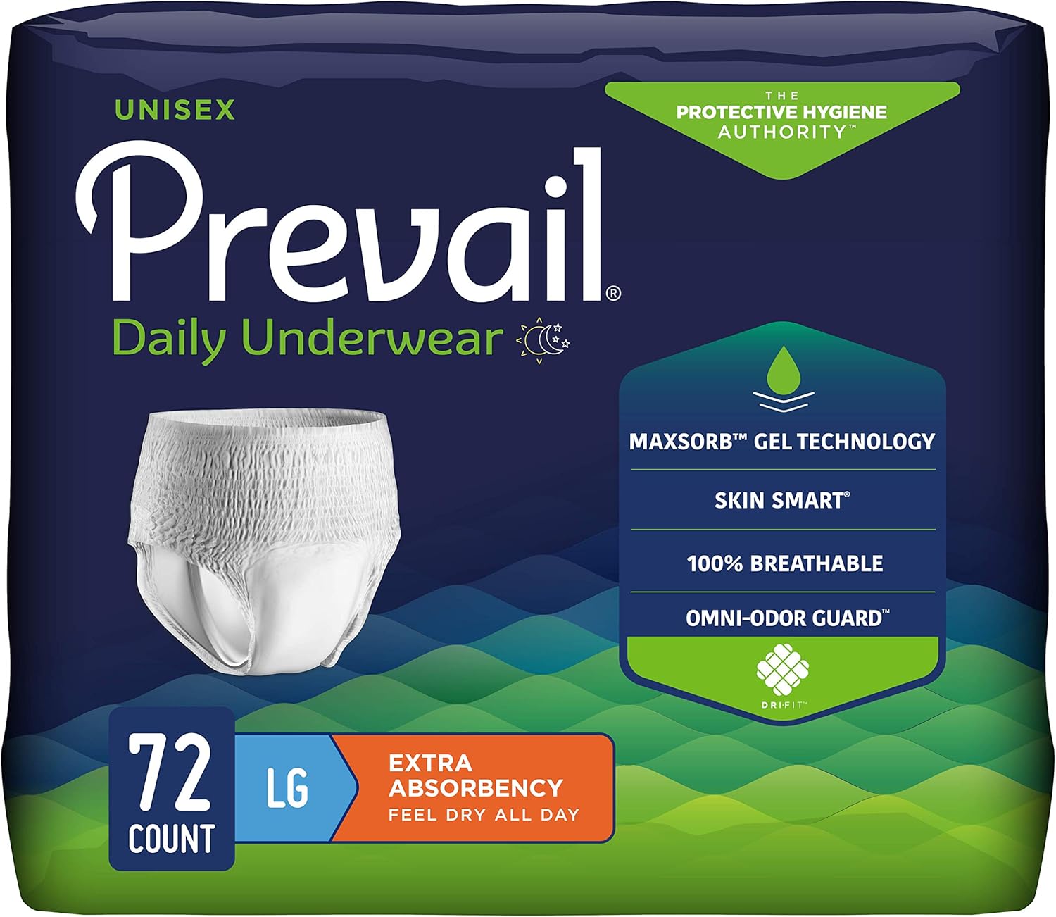 Prevail Daily Protective Underwear - Unisex Adult Incontinence Underwear - Disposable Adult Diaper For Men & Women - Maximum Absorbency - Large - 18 Count (Pack Of 4)