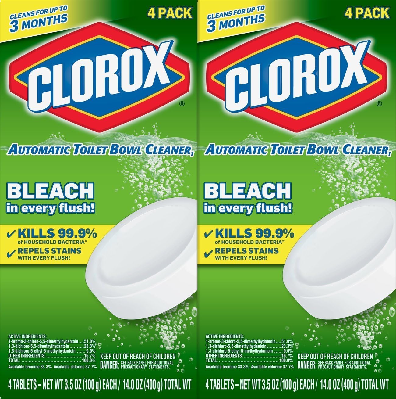 Clorox Ultra Clean Toilet Tablets Bleach 4 Count, 3.5 Ounces (Pack Of 2) (Package May Vary)