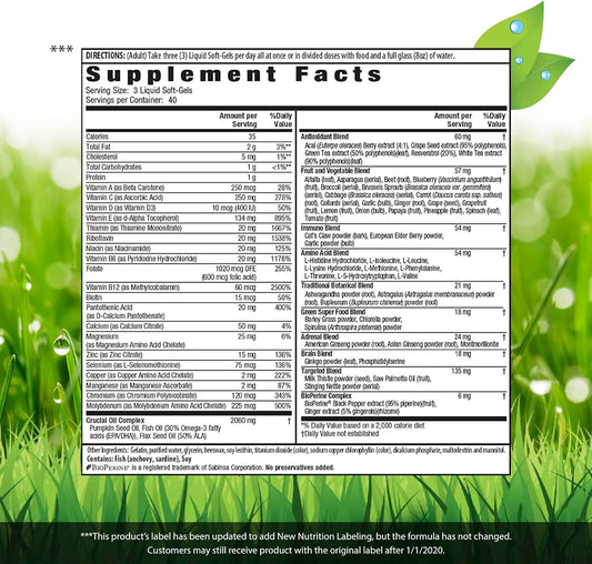 Irwin Naturals Men'S Living Green Liquid-Gel Multi - 70 Essential Nutrients, Full-Spectrum Vitamins, Wholefood Blend - Targeted Adrenal & Brain Support - 120 Liquid Softgels