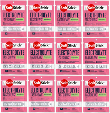 Saltstick Electrolyte Fastchews Chewable Tablets | 120 Count - Watermelon | Salt Tablets For Runners, Sports Nutrition, Hydration Tablets, Electrolyte Chews | 12 Packets Of 10 Tablets Each