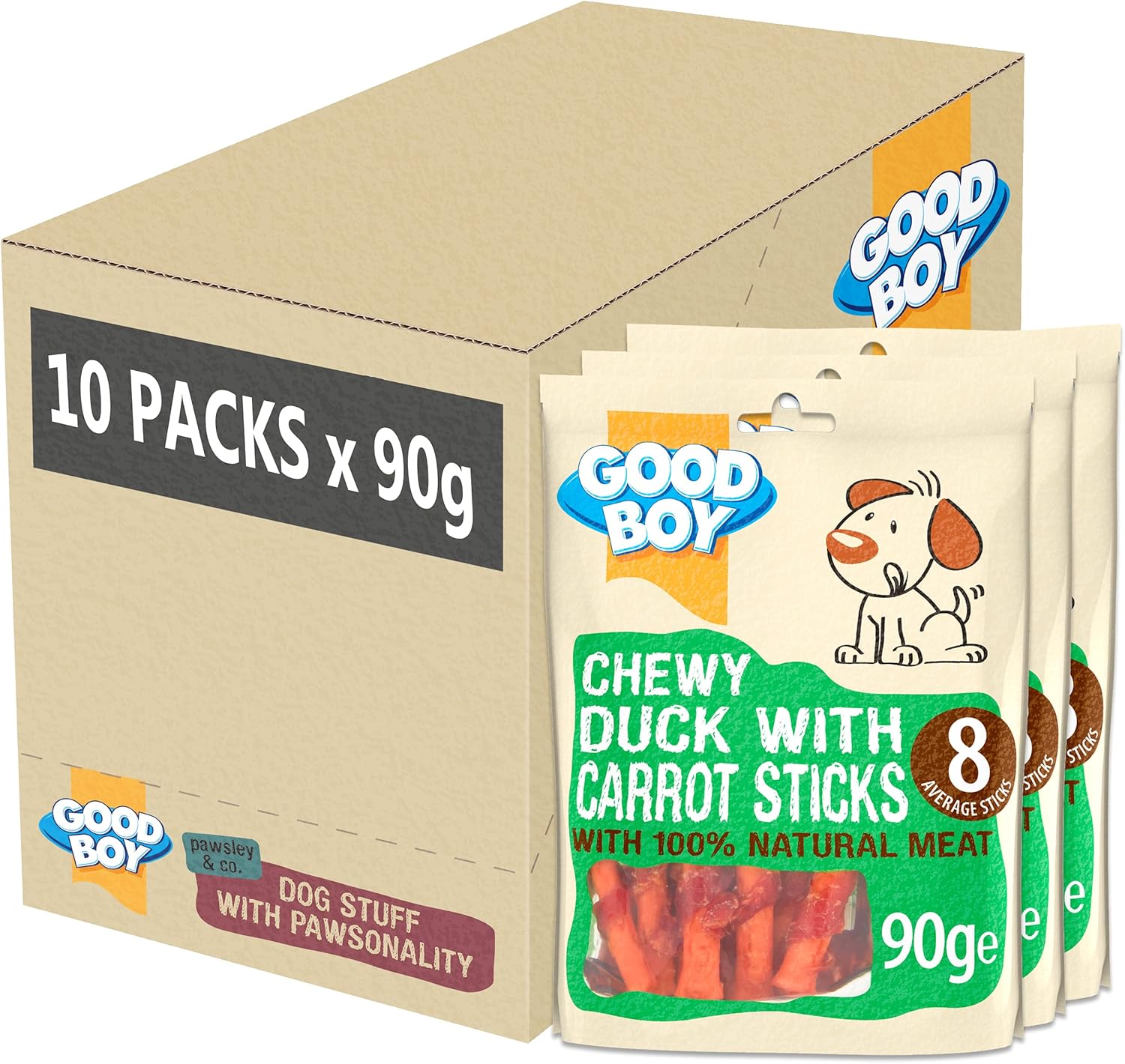 Good Boy - Chewy Duck With Carrot Sticks - Dog Treats - Made With 100% Natural Duck Breast Meat - 90 Grams E - Rawhide Free Dog Treats - Case Of 10