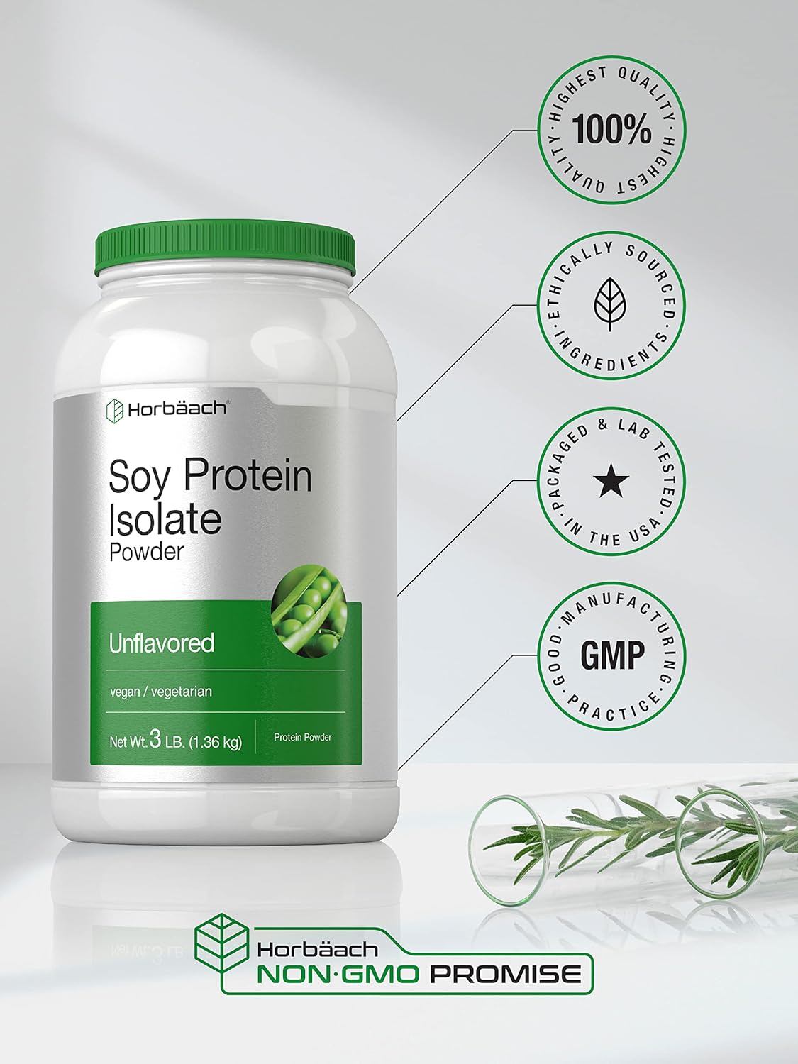 Horbäach Soy Protein Isolate Powder | 3lb | Unflavored | Vegan, Non-GMO, Gluten Free : Health & Household