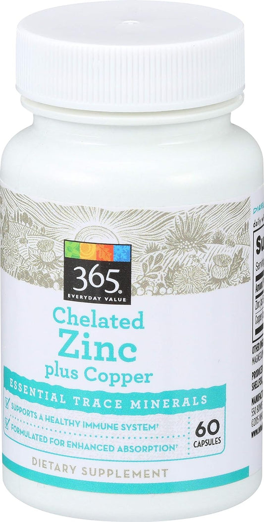 365 Everyday Value, Chelated Zinc Plus Copper, 60 Ct