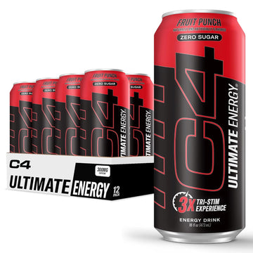 C4 Ultimate | Pre Workout Sugar Free Energy Drink | Tri-Stim Experience With 300Mg Caffeine + Teacrine + Dynamine | Fruit Punch | 16Oz (Pack Of 12)