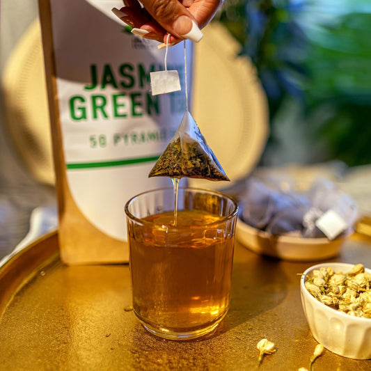 Jasmine Green Tea - Hot Tea - 50 Pyramid Tea Bags Sachets In A Resealable Bag