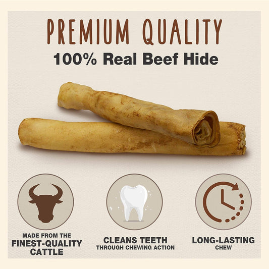 Cadet Premium Grade Beef Hide For Dogs, Long Lasting Rawhide Retriever Rolls, Single Ingredient Dog Chews, Peanut Butter Flavor, 10 Inch (4 Count)