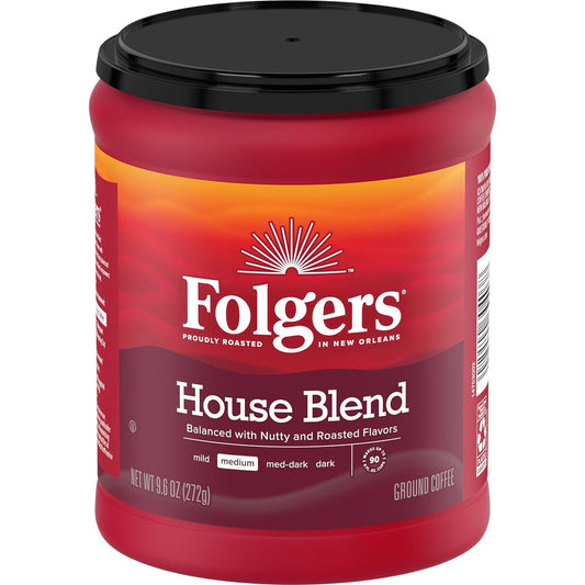 Folgers House Blend Medium Roast Ground Coffee, 9.6 Ounces (Pack of 6)