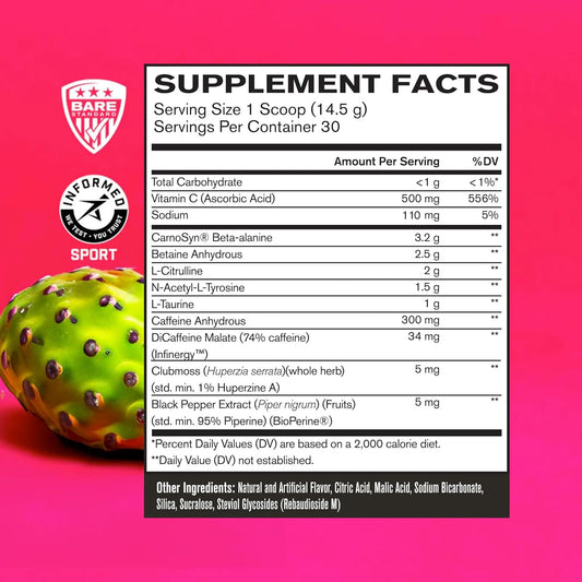 Bare Performance Nutrition Bpn Flight Pre Workout, Supports Energy And Mental Focus, Improved Endurance & Muscle Pumps With Carnosyn® Beta Alanine, Prickly Pear, 30 Servings