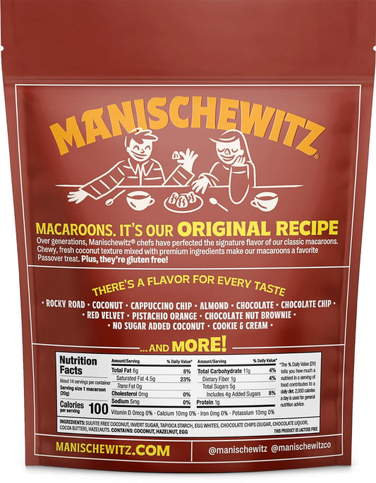 Manishewitz Hazelnut Chocolate Chip Macaroons, 10oz (2 Pack) | Coconut Macaroons | Resealable Bag | Dairy Free | Gluten Free Coconut Cookie | Kosher for Passover : Grocery & Gourmet Food
