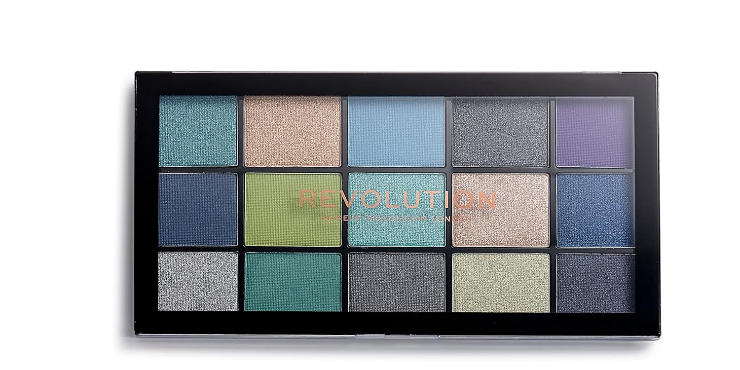 Makeup Revolution Reloaded Eyeshadow Palette, Deep Dive, 15 Vivid & Highly Pigmented Matte Shades, Silver And Blue Hues, Cruelty-Free, 0.24 Oz