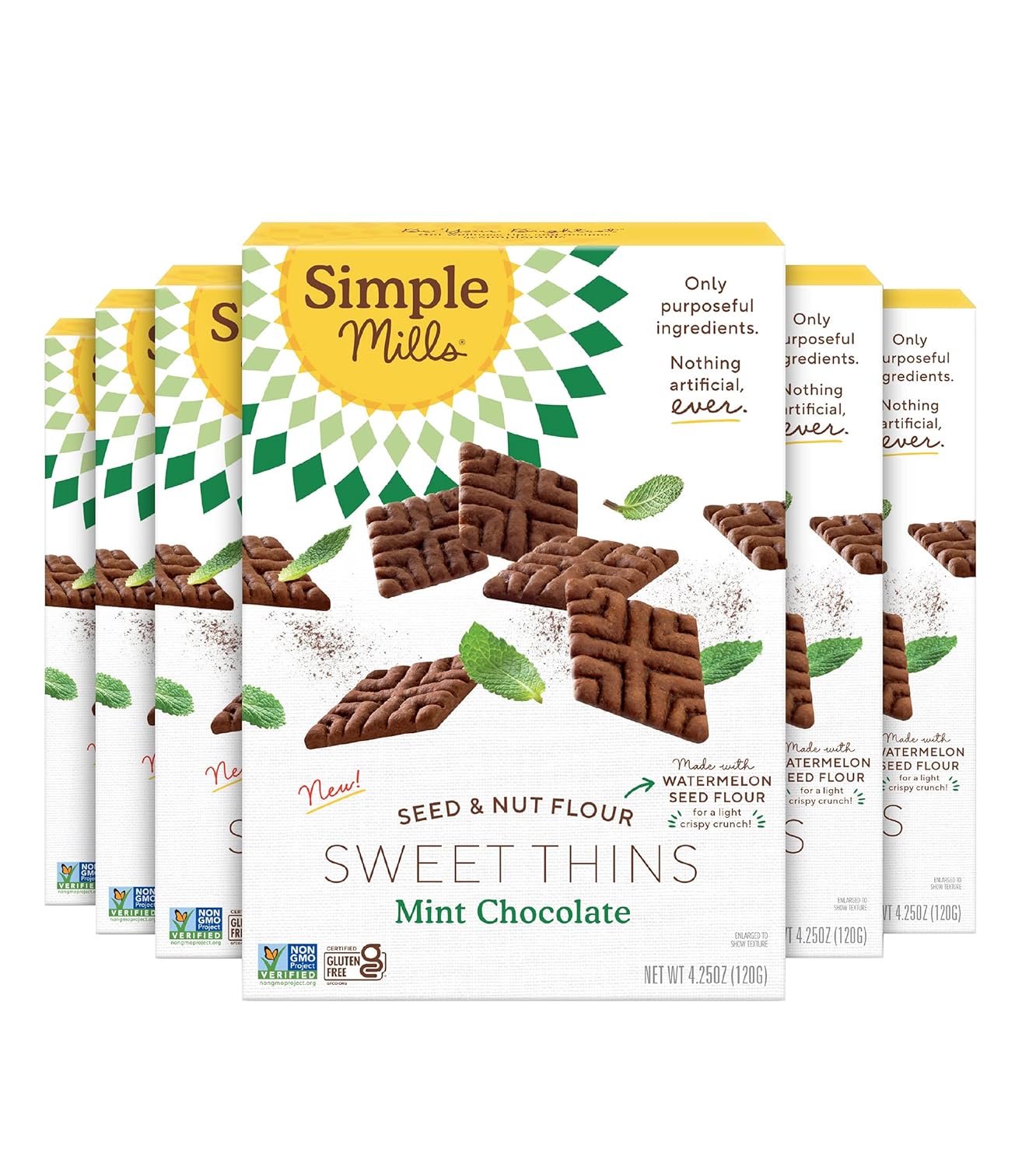 Simple Mills Sweet Thins Cookies, Seed And Nut Flour, Mint Chocolate - Gluten Free, Paleo Friendly, Healthy Snacks, 4.25 Ounce (Pack Of 6)