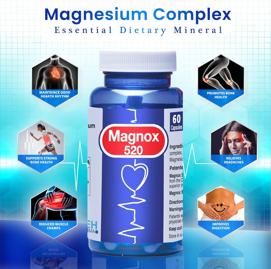 Magnox® 520 | Magnesium Supplement 520Mg Of High Absorption Magnesium For Men & Women With Dead Sea Minerals | 3X More Absorption | Patented Formula | Fast Sleep & Muscle Pain Relief (60 Vegan Caps)