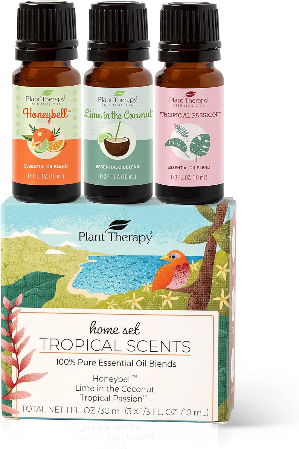 Plant Therapy Tropical Scents Home Set Of 3 Essential Oil Blends Including Natural Scents To Scent Your Home With Honeybell, Lime In The Coconut & Tropical Passion 10 Ml (1/3 Oz) Each
