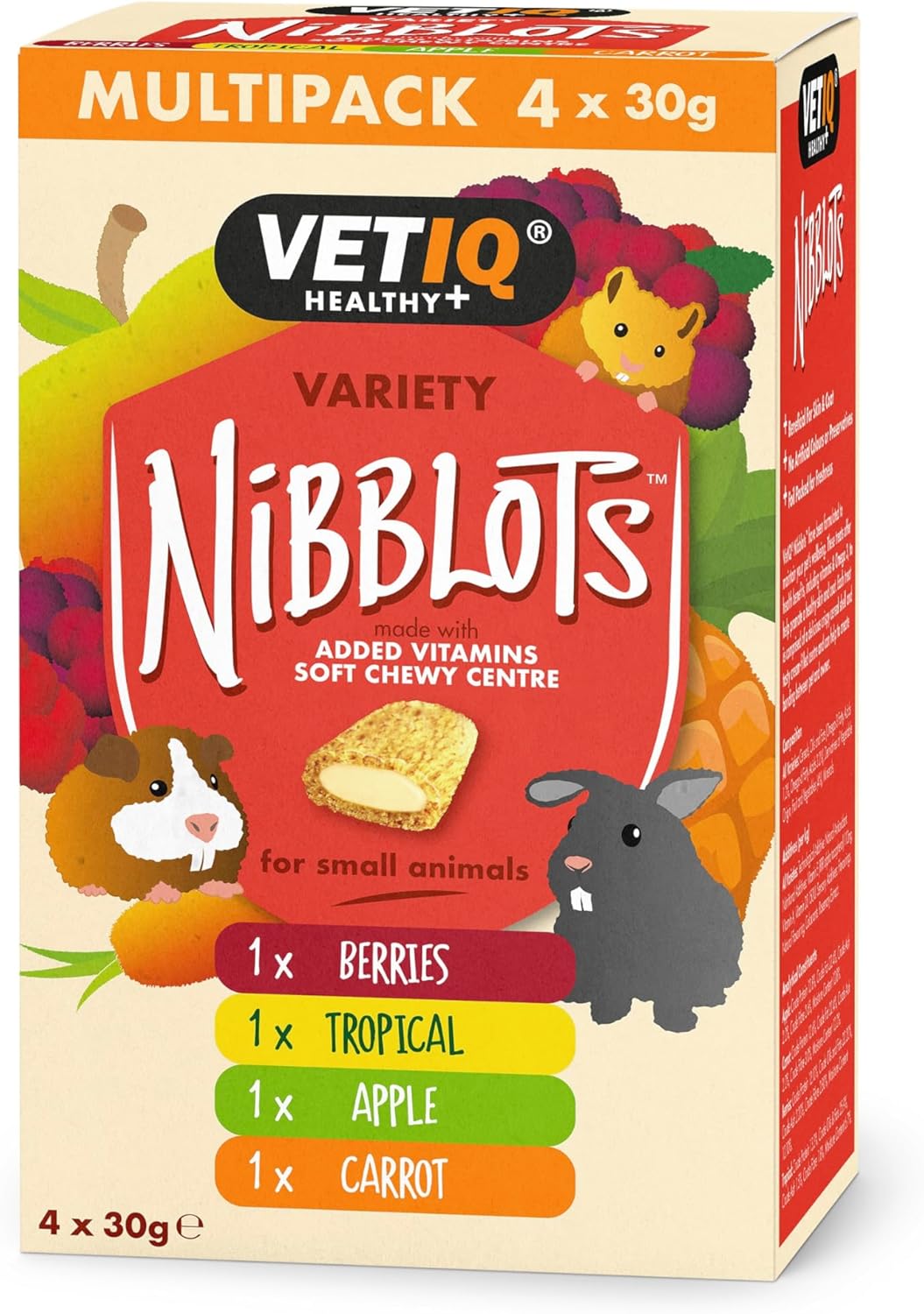VETIQ Nibblots Treats Variety Pack with Added Vitamins & Soft Chewy Centre for Small Animals, 120 g (4 x 30 g)?6549