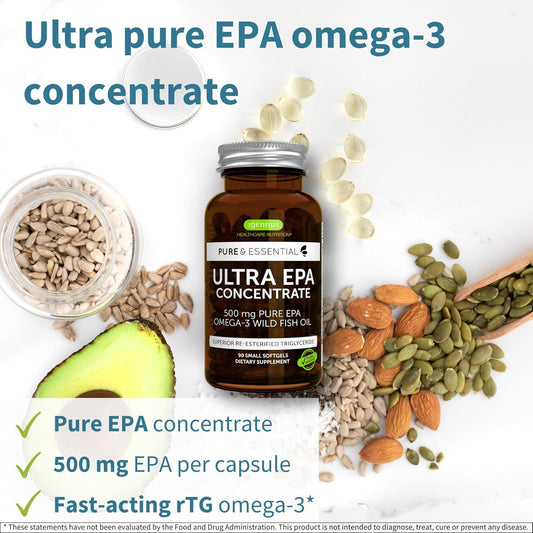 Ultra Pure Epa + Pure Folate 400Mcg Bundle, 500 Mg Omega-3 Epa Wild Fish Oil + Optimized L-Methylfolate, By Igennus