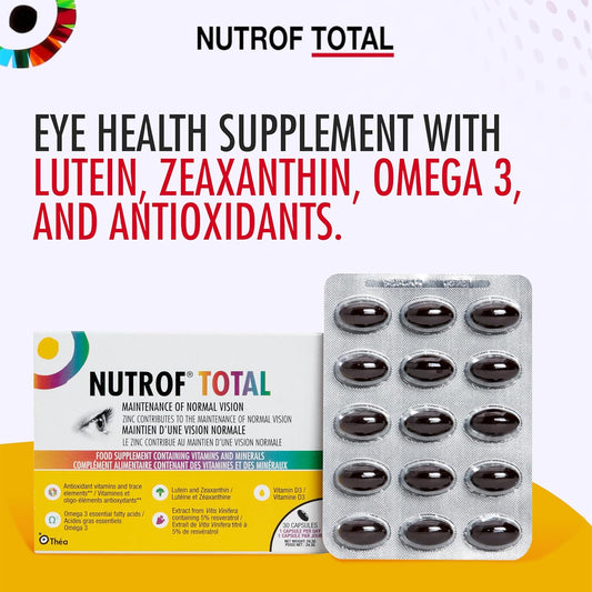 90 Nutrof Total Capsules – Eye Health Supplement With Lutein, Zeaxanthin, Omega 3, And Antioxidants | Daily Dose Of Essential Nutrients For Optimal Eye Health | 30 Capsules X 3 Packs (3-Month Supply)