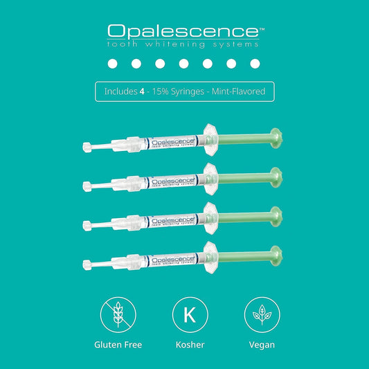 Opalescence 15% Gel Syringes Teeth Whitening Refill Kit - Low Sensivity (2 Packs / 4 Syringes) - Cool Mint - Carbamide Peroxide - Made in The USA by Ultradent Tooth Whitening 5195-2