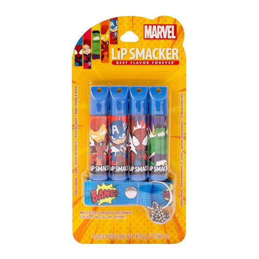 Lip Smacker Marvel, 4 piece lanyard set, lip balm for kids - Iron Man, Captain America, Spider Man, Hulk