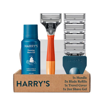 Harry'S Razors For Men - Men'S Razor Set With 5 Razor Blade Refills, Travel Blade Cover, 2 Oz Shave Gel (Ember)