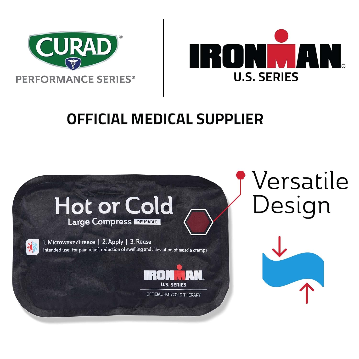 Curad Ironman Hot or Cold Reusable Compress, Reusable Ice Pack for Injuries, Large Compress is 8 in x 12 in, 1 Count : Health & Household