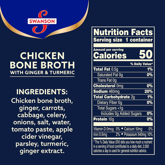 Swanson Sipping Chicken Bone Broth With Ginger And Turmeric, 10.75 Oz Microwavable Cup