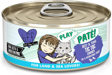 Weruva B.F.F. Play - Best Feline Friend Paté Lovers, Aw Yeah!, Beef & Tuna Tic Toc With Beef & Tuna, 5.5Oz Can (Pack Of 8)