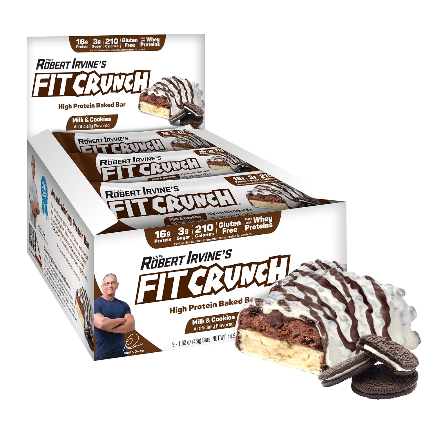 Fitcrunch Snack Size Protein Bars, Designed By Robert Irvine, World’S Only 6-Layer Baked Bar, Just 3G Of Sugar & Soft Cake Core (9 Count, Milk & Cookies)