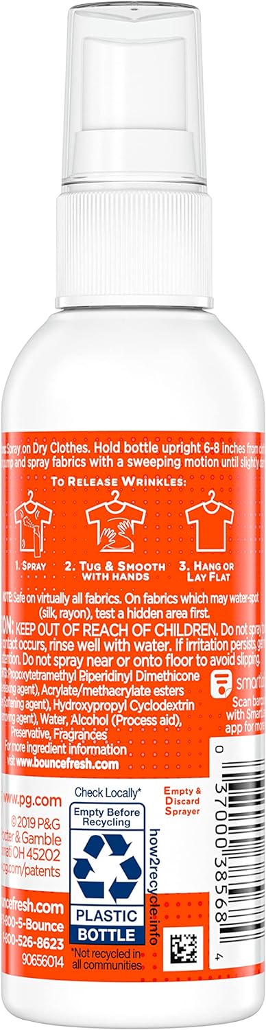Bounce Anti Static Spray, 3 in 1 Anti Static & Instant Wrinkle Release, Odor Eliminator & Fabric Refresher, Rapid Touch Travel Spray (3 Oz, Pack of 1) : Health & Household