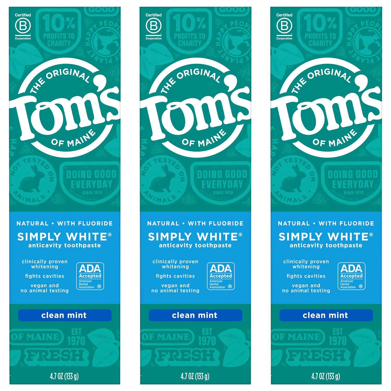 Tom's of Maine Simply White Toothpaste, Clean Mint, 4.7 oz. 3-Pack (Packaging May Vary)