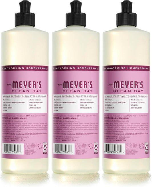 MRS. MEYER'S CLEAN DAY Liquid Dish Soap, Biodegradable Formula, Peony, 16 Fl. Oz - Pack of 3