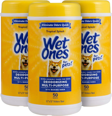 Wet Ones for Pets Deodorizing Multi-Purpose Dog Wipes With Baking Soda, 50 Count - 3 Pack| Dog Deodorizing Wipes For All Dogs in Tropical Splash Scent, Wet Ones Wipes for Deodorizing Dogs