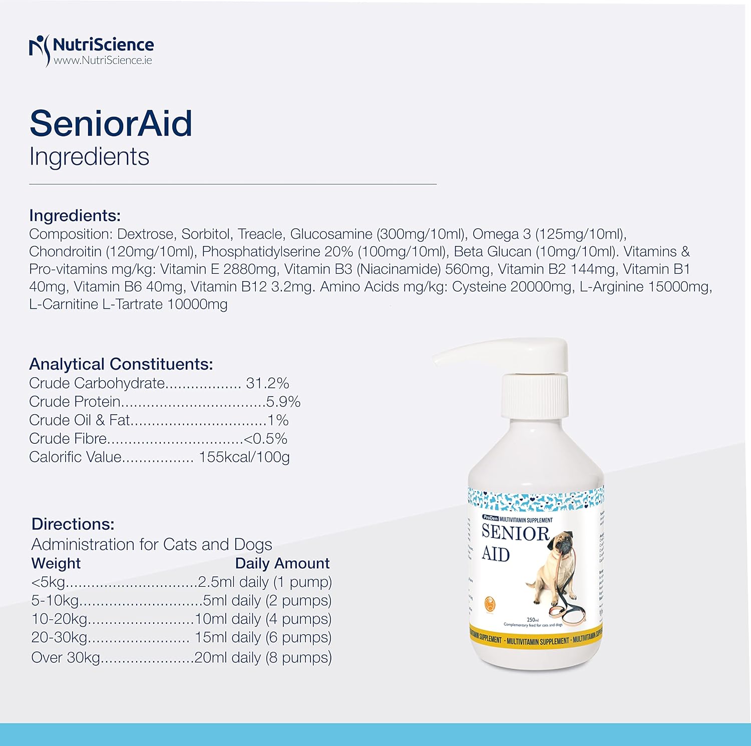 NutriScience PlaqueOff NutriScience | SeniorAid Liquid Supplement 250ml | For Elderly Dogs and Cats :Pet Supplies