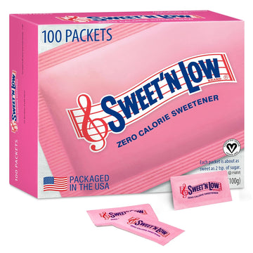 Sweet'N Low Zero Calorie Sweetener Packets, 100 Ct, Kosher & Gluten Free, Low Glycemic Index, Individual Tea And Coffee Sweetener Packets