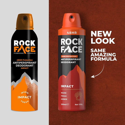 Rock Face Antiperspirant Deodorant For Men 200Ml | Impact | Fast Absorbing | Non-Staining | 48 Hour Protection (Pack Of 2)