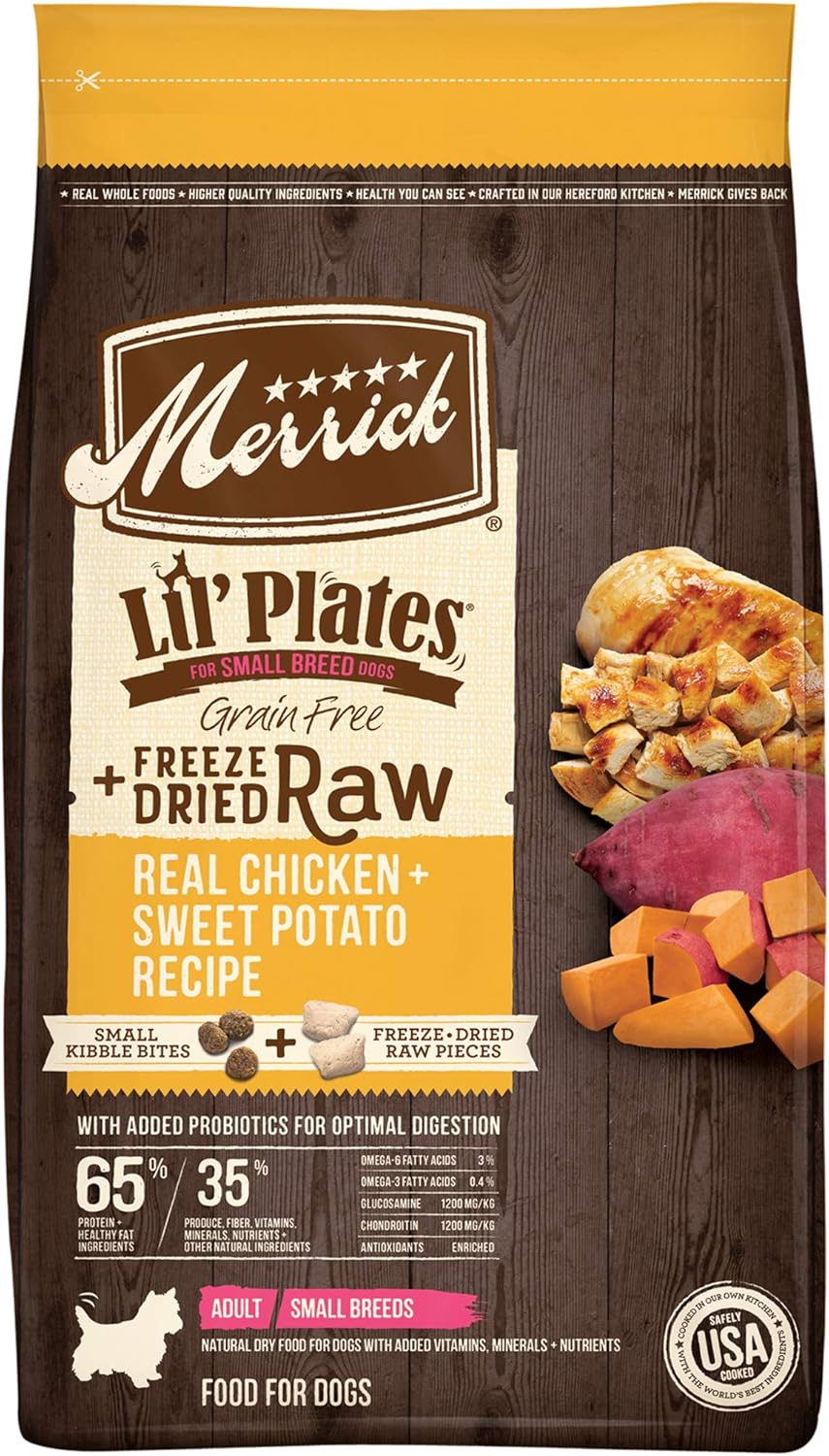 Merrick Lil’ Plates Grain Free Dry Dog Food For Small Dogs, Chicken And Sweet Potato Kibble With Raw Bites - 10.0 Lb. Bag