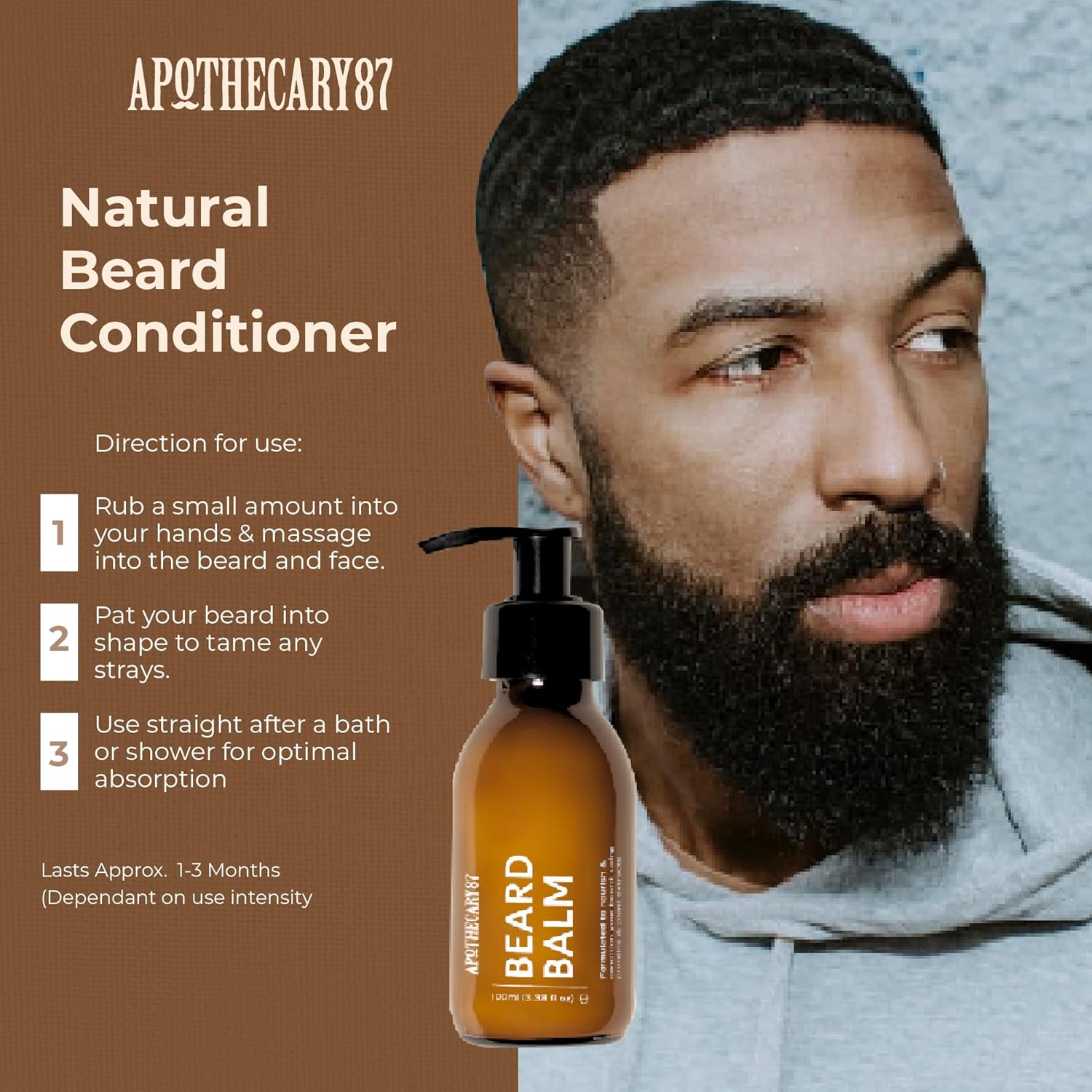 Apothecary 87 Beard Balm | Moisturising Beard Conditioner & Beard Moisturiser | Premium Formulation With Plant Extracts | Nourishes, Softens and Conditions, Reduces Irritation | 100ml : Amazon.co.uk: Health & Personal Care