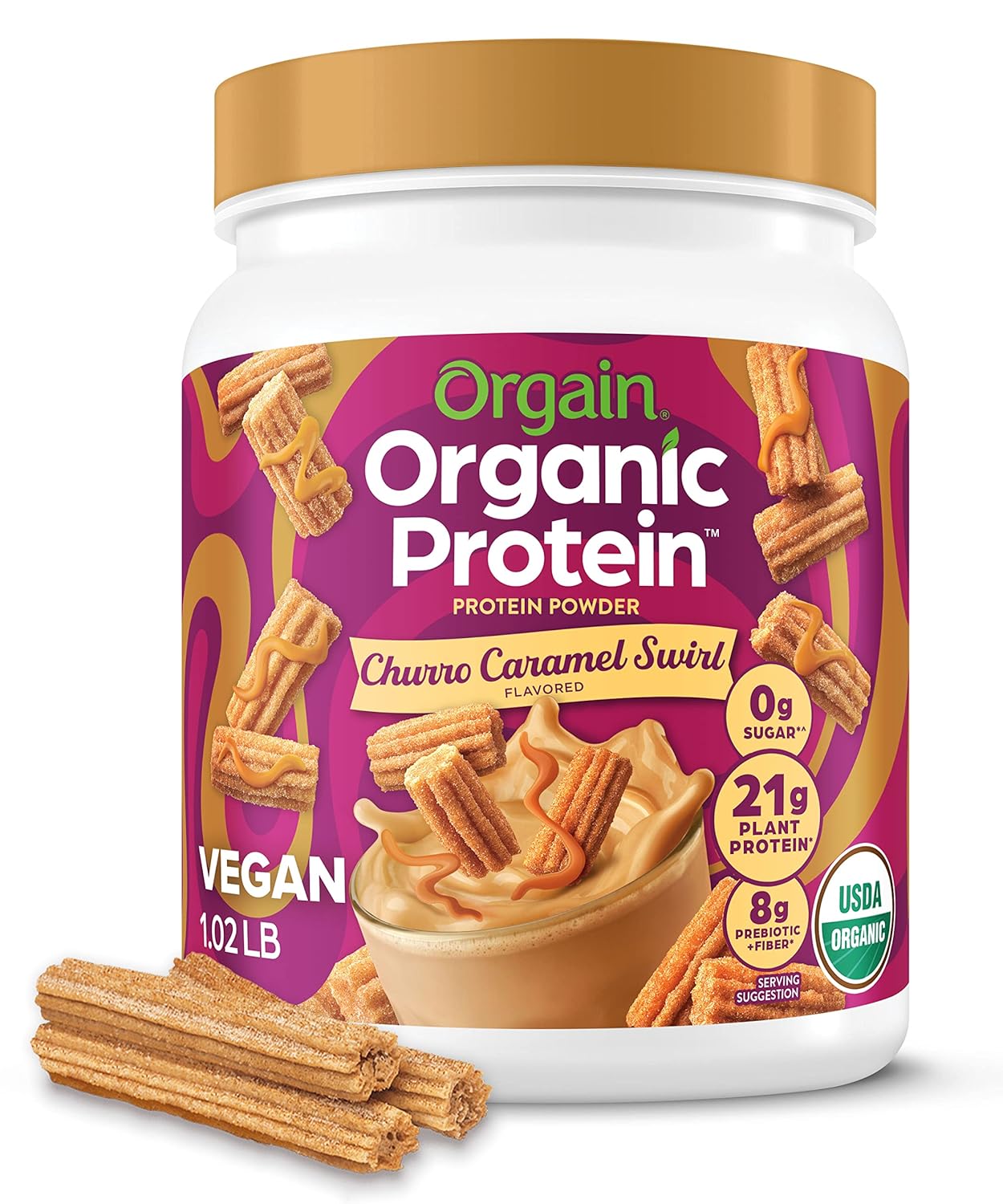 Orgain Organic Vegan Protein Powder, Churro Caramel Swirl - 21g Plant