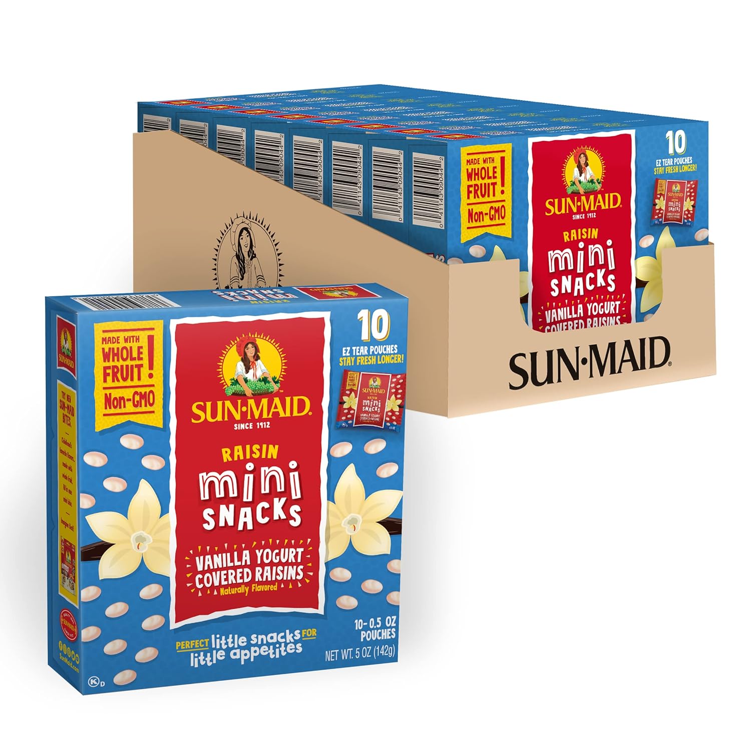 Sun-Maid Vanilla Yogurt Coated Raisins - (80 Pack) 0.5 oz Mini Snack-Size Box - Yogurt Covered Dried Fruit Snack for Lunches and Snacks