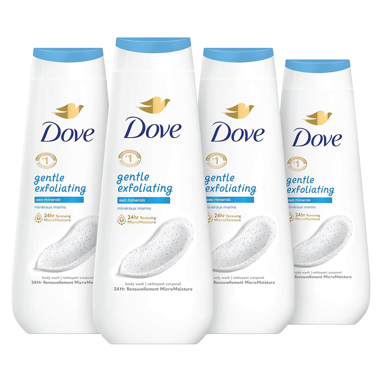 Dove Body Wash Gentle Exfoliating With Sea Minerals 4 Count Instantly Reveals Visibly Smoother Skin Cleanser That Effectively Washes Away Bacteria While Nourishing Your Skin 20 Oz