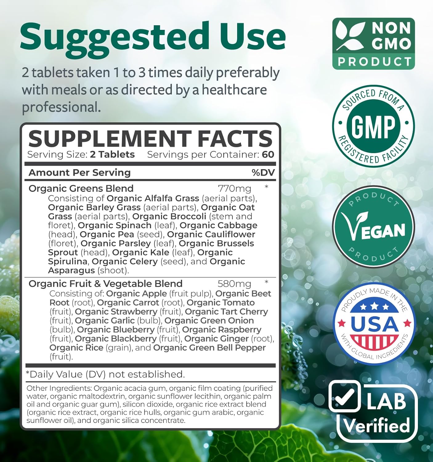 Usda Organic Super Greens Supplement - Organic Greens Fruits And Vegetable Supplement For Adults With 28 Superfood Complex With Superfruits Roots Herbs & More - Vegan & Non-Gmo (Up To 2 Month Supply) : Health & Household